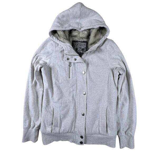 Vintage Y2K Fox Racing Sasquatch Hoodie L | Faux Fur Zip Up Jacket Heather Gray - Picture 4 of 16